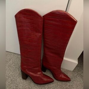 SCHUTZ Red Croc-Embossed Heeled Boots